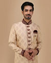alt message - Manyavar Men Brilliant Fawn Sherwani Suit image number 0